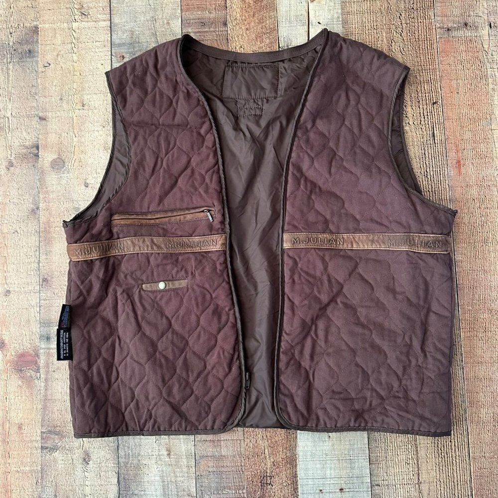 Wilsons Leather M. Julian Brown leather insulated quilted biker vest men's xl